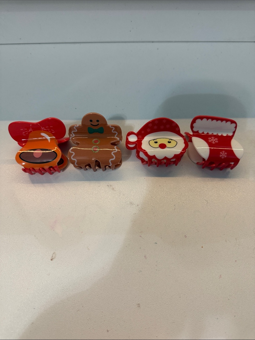 Holiday Kids Hair Claw Clip Set - Red, Brown, White Festive Characters